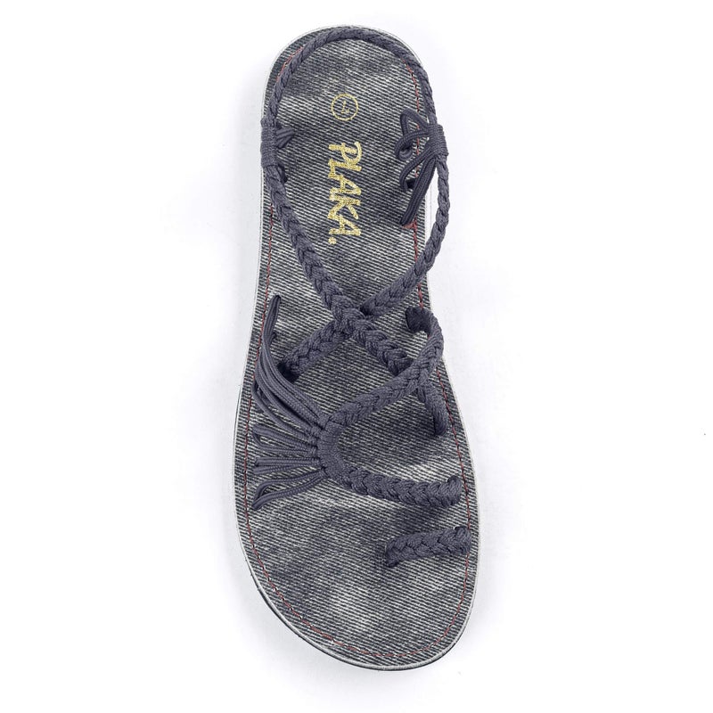 Plaka Palm Leaf Flat Summer Sandals for Women | Perfect for the Beach Walking & Dressy Occasions | Anchor Gray | Size 8 - Image 1